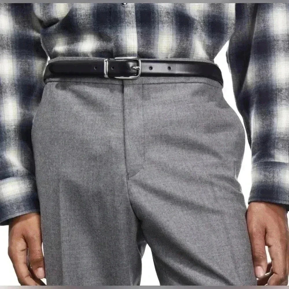 Men’s Genuine Black Leather Belt Silver Buckle Size: 40
